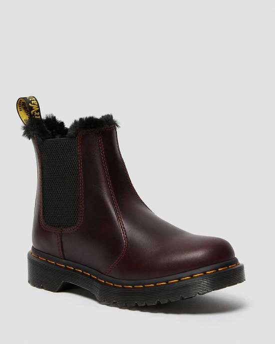 Botas Chelsea Dr. Martens 2976 Leonore Faux Fur Lined Mujer Vino MX-38197
